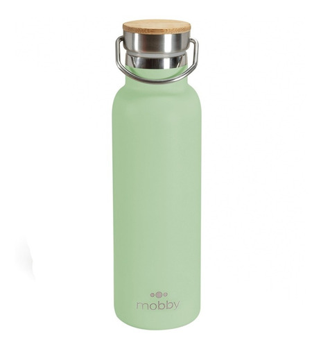 Botella Termica Verde Tapa Bamboo Mobb