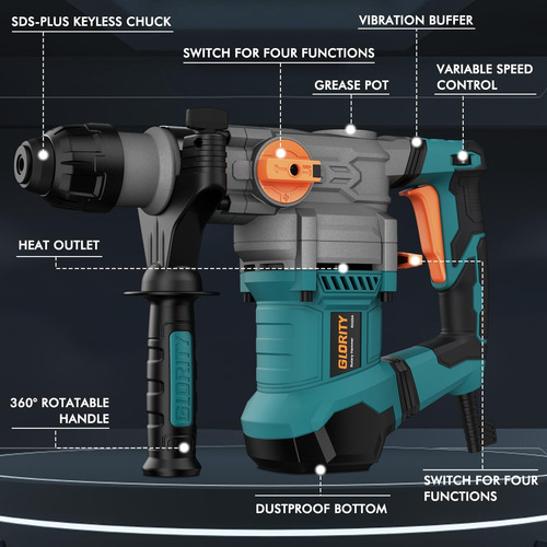 Glority Pulgada Sds-plus 13 Amperios De Martillo Rotativo De