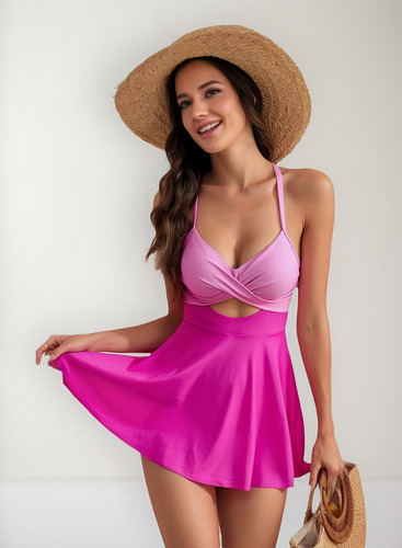 Tankini Nuevo Cruzado Dos Piezas Traje Baño Con Falda