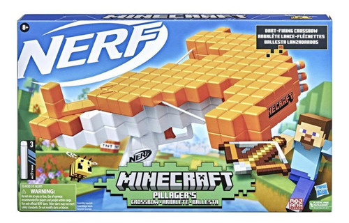 Nerf Minecraft Pillager's Ballesta De Lanzamiento, Acción De Ballesta Real, Incluye 3 Dardos Oficiales Nerf Elite