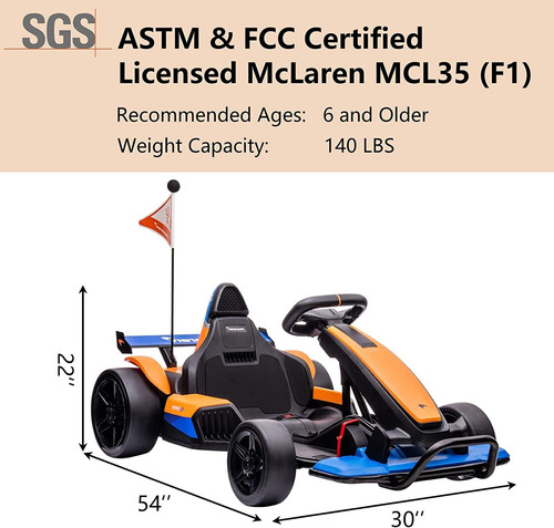 Carro A Batería Extremo Go Kart Mclaren 24v Licenciado Xl