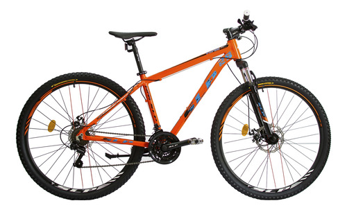 Mountain bike SLP 25 pro R29 18" 21v frenos de disco mecánico cambios Shimano Tourney TZ31 y Shimano Tourney TZ500 color naranja/azul/negro con pie de apoyo  