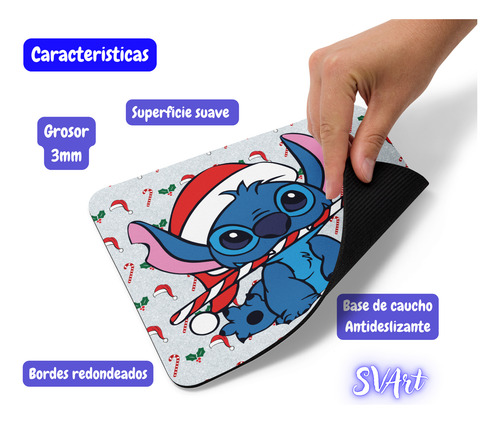 Mouse Pad Svart Diseño Stich Feliz Navidad Md2