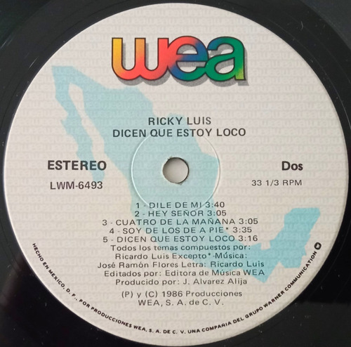 Ricky Luis - Dicen Que Estoy Loco Lp (Usado)