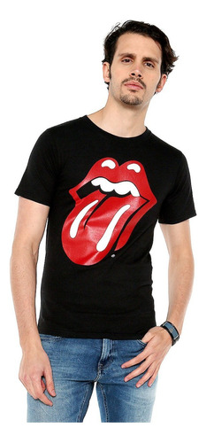 Playera Negra Rolling Stones Logo Rock Bk