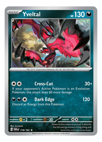 Cartas Pokemon Yveltal 118/182 Holo Paradox Rift Par