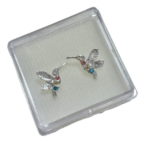 Aretes De Colibri Con Cristal Swarovski De Plata Y Estuche