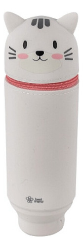 Estojo Estampado Silicone Base Retrátil 1 Ziper Gato Et0843 Cor Cinza