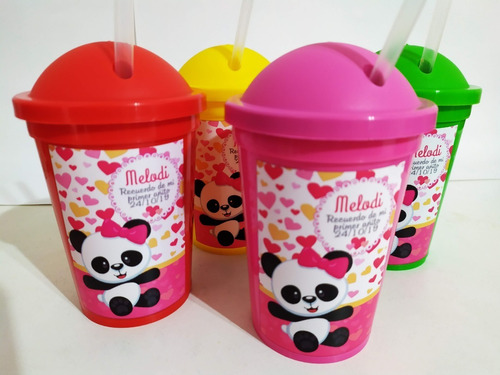 Vasos Plásticos Milkshake Personalizados - Panda X10