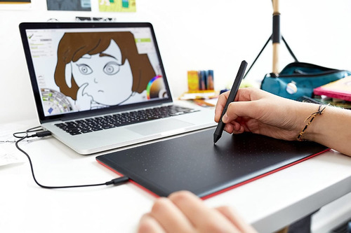 Imagen 3 de 4 de Tableta Grafica One By Wacom Medium Ctl672 Usb Negro/rojo