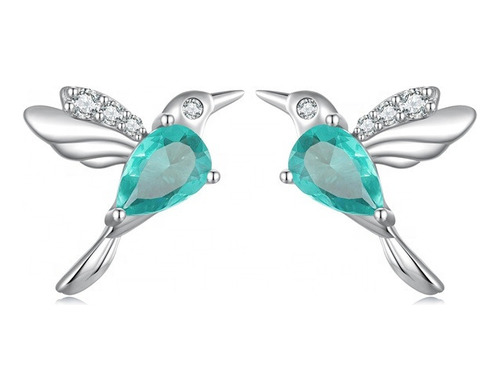 Aros Colibrí Verde Pendientes Plata 925 Joya Mujer Regalo