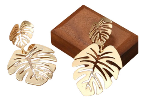 Hermosos Aros Dorados Largos Planta Monstera Fantasia Fina