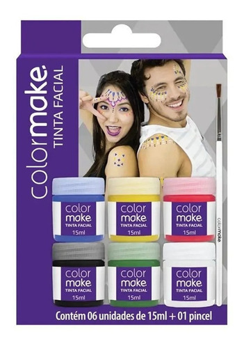 Tinta Facial Color Make Liquida C/6 Potes C/15 Ml Cd+pincel 