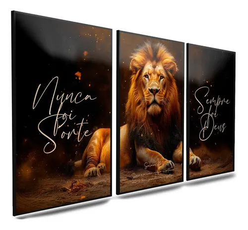 Quadro Decorativo Leão Salmo 23 Fé Nunca Foi Sorte