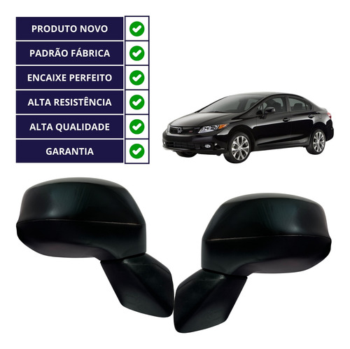 Par Retrovisor Honda Civic Elétrico G9 2015 S/seta Preta