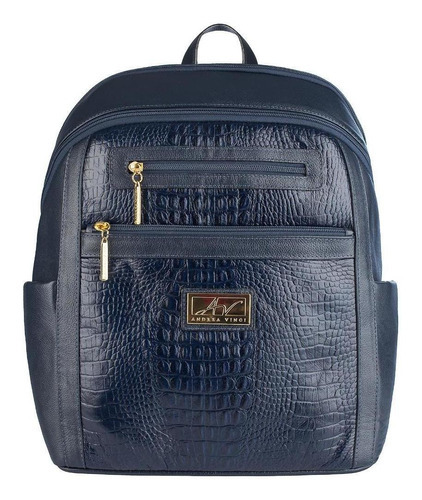 Mochila Grande Feminina De Couro Croco Montanna Cor Azul