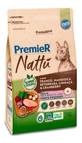 Premier Nattu Cães Senior Pequeno Porte Sabor Mandioca 10kg