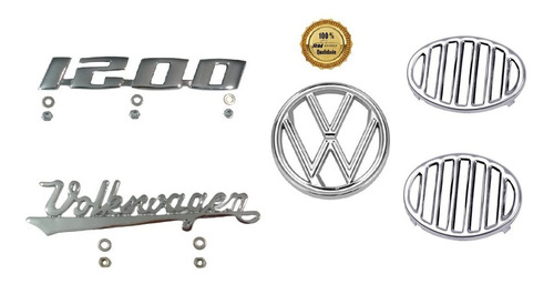 Emblemas Vw Capô Fusca 1200 Manuscrito Vw Grade Oval Cromado