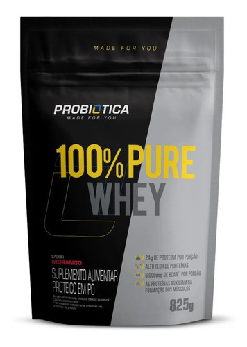 Suplemento em pó Probiótica  100% Pure Whey proteínas 100% Pure Whey sabor  morango em sachê de 825g