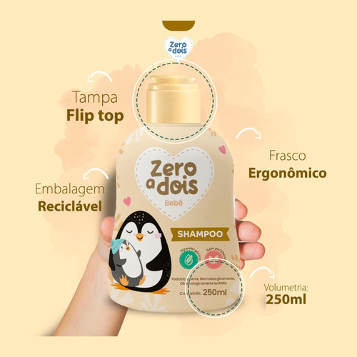 Shampoo Bebê Hipoalergênico Suave 250ml Zero A Dois