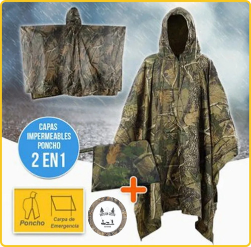 Poncho 2 En 1 Impermeable En Pvc Camuflado. 