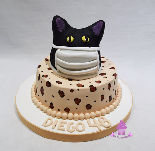 Torta Gato Con Bar Bijo - Mesa Dulce Tematica Leopardo Print