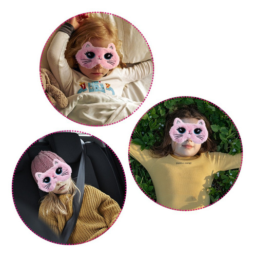 Antifaz Infantil De Felpa Para Dormir Con Forma Cara De Gato Color Rosa Rosa