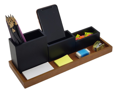 Organizador De Mesa Escritório Eclectic Madeira Com Preto  