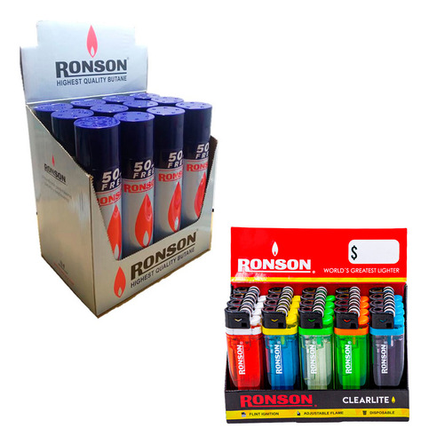 Pack Gas Butano Encendedor X12 + Caja Ronson Clearlite 20 Un