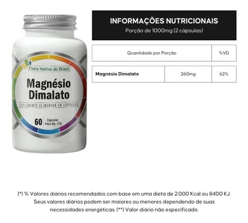 Kit 2x Magnésio Dimalato 260mg 2x60 Cápsulas Flora Nativa Sem Sabor