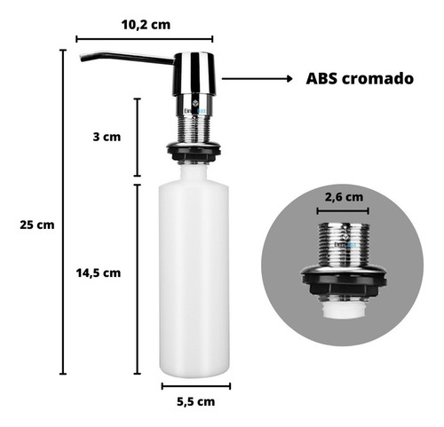 Dispenser Bancada Dosador Detergente Sabão De Embutir 300ml