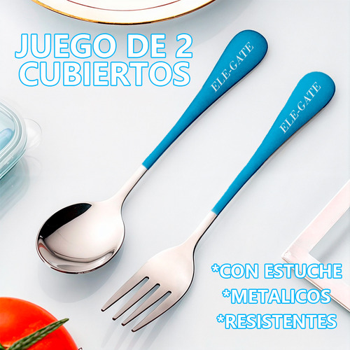 Set De 2 Cubiertos Portátil Ele Gate Color Azul