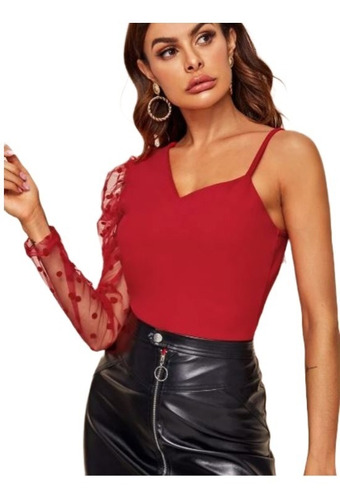 Blusa Top Importado Shein Una Manga Rojo Shein