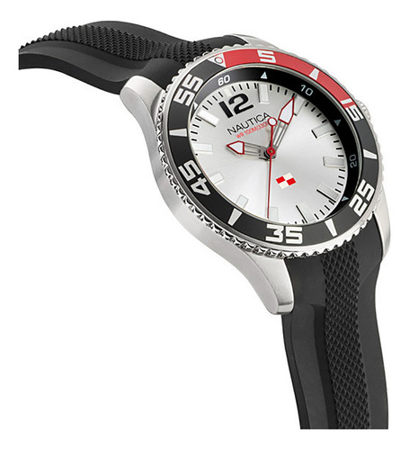 Reloj Nautica Nappbp904 Para Hombre Malla Negro Bisel Negro/rojo Fondo Plateado