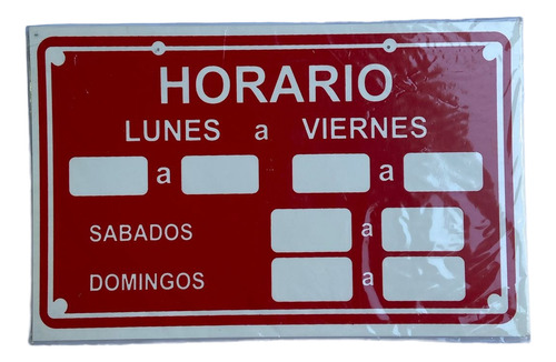 Cartel Horario 12,5 X20 Rojo