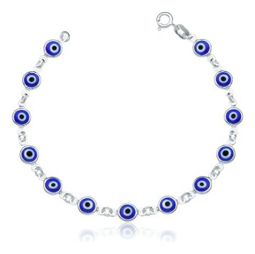 Pulseira Olho Grego Prata 925 Legítima 19cm - Imediato Comprimento 19 Cm Cor Azul-escuro