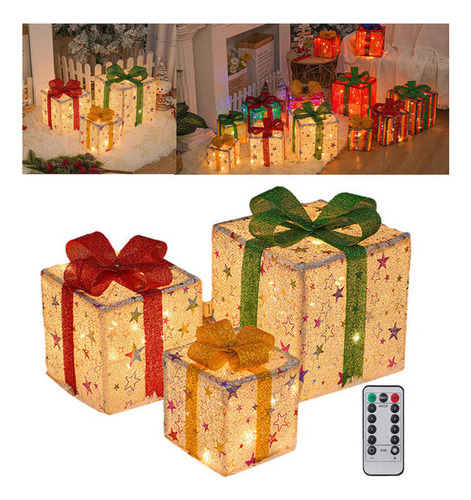 ( Caja Regalo Luminosa 8 Modos, 3 Unidades, Luces Decora