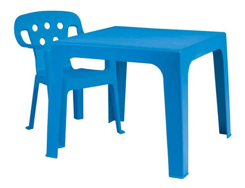 Conjunto De Mesa E Mini Cadeira Poltrona Infantil Azul Mor