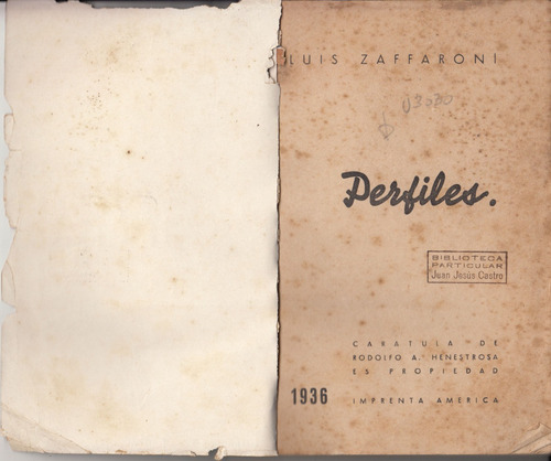 1936 Perfiles Luis Zaffaroni Uruguay Tapa Rodolfo Henestrosa (Usado)