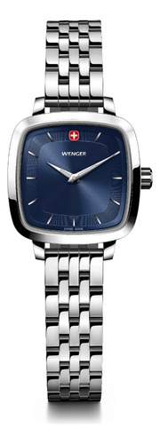 Wenger Reloj Vintage Classic 27 Mm, Azul Color de la correa Plateado Color del bisel Plateado