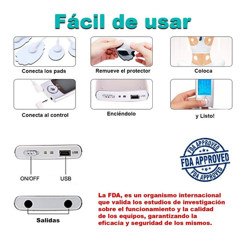Imagen 4 de 6 de Electro Estimulador Vak 3013 Tens 16 Modos Masaje Recargable