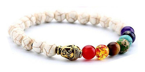 Pulsera 7 Chakras De Howlita Y Dije De Buda. Piedra Natural