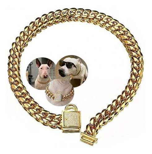 Aiyidi Dog Chain Collar De Acero Inoxidable 18k Gold Dog Cha