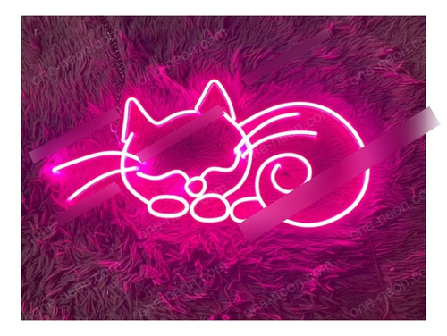 Letrero Led Neon Gato Gatito Dormido Ancho 40cm Luminoso