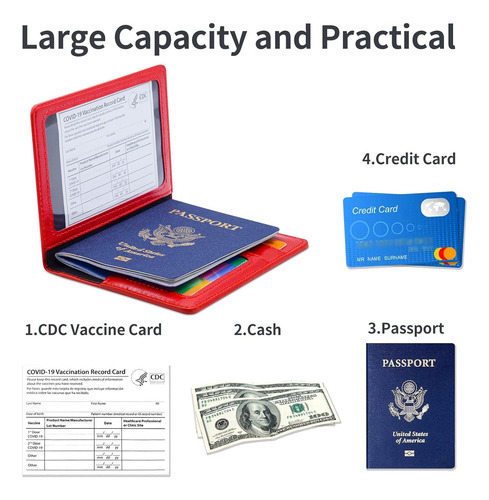 Porta Pasaporte Y Carnet De Vacunacion Kaoban Color Rojo