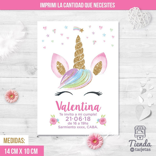Imagen 3 de 4 de Invitación Digital + Imprimible - Unicornio Dorado