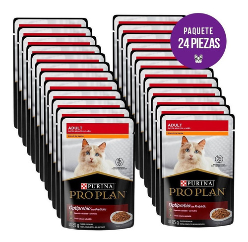 Pro Plan 24 Pouches Gato Adulto De Pollo 85 Gr C/u