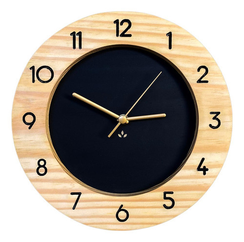 Relógio Parede Minimalista Preto Números 28cm - Uso Madeira
