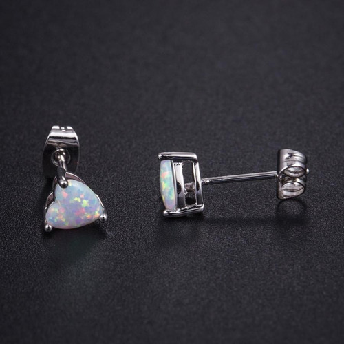 Par De Aros De Plata 925 Ópalo En Forma Corazón Importados