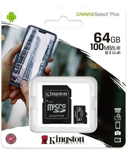 Memoria Micro Sd Kingston 64gb Canvas Plus Clase 10 100mb/s